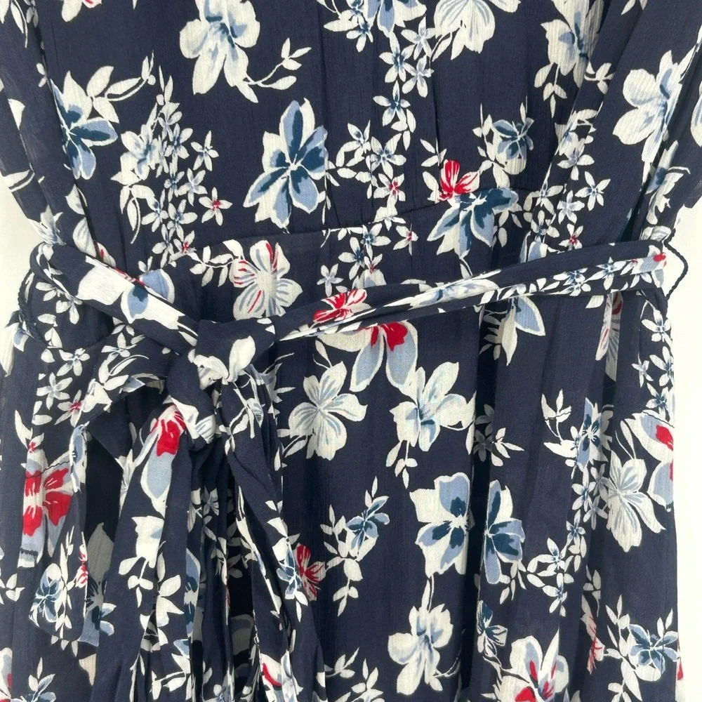 "NWT" J.Jill Navy Floral Maxi Dress Lined With Tie Waist- Size 2X - Picture 11 of 13